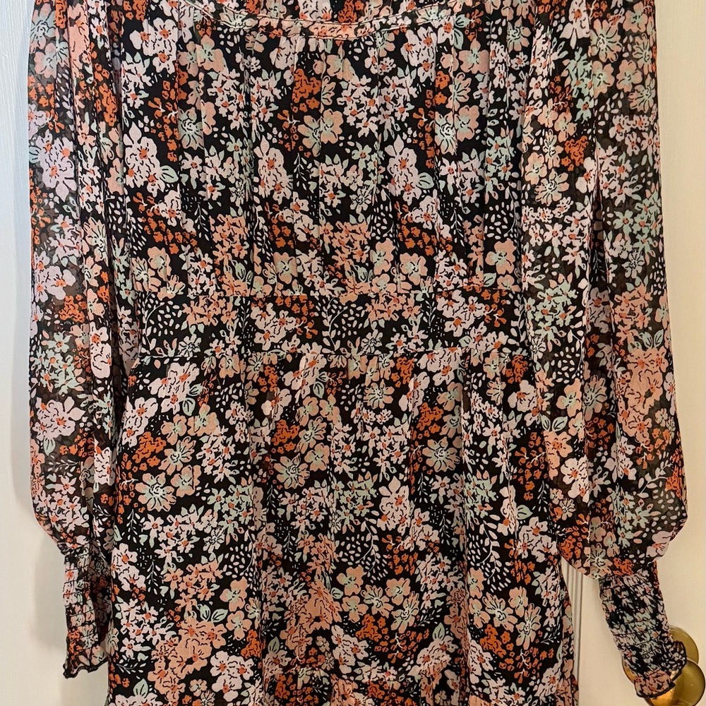 Topshop Floral Ruched Long Sleeve Minidress